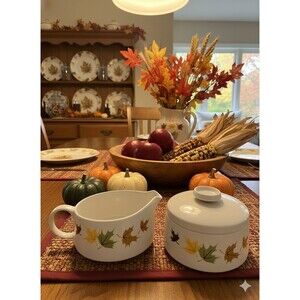 Franciscan Indian Summer Creamer + Sugar Bowl MCM Autumn Fall Maple Leaf VTG 60s